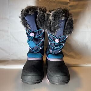 Kids Kamik Winter Boots Size 4 Purple Blue Back Faux Fur Lined Weatherproof